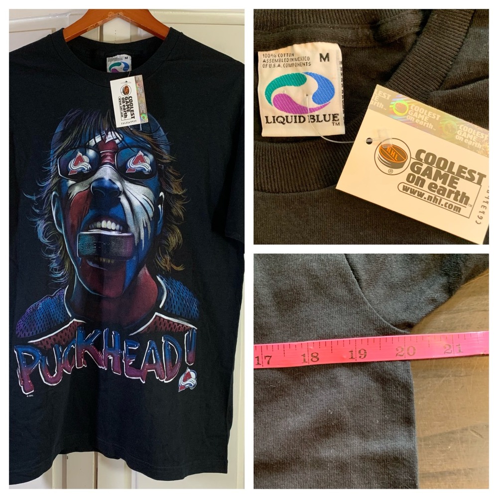 Vintage Liquid‎ Blue NHL Colorado Avalanche Puckhead T-Shirt Medium Deadstock
